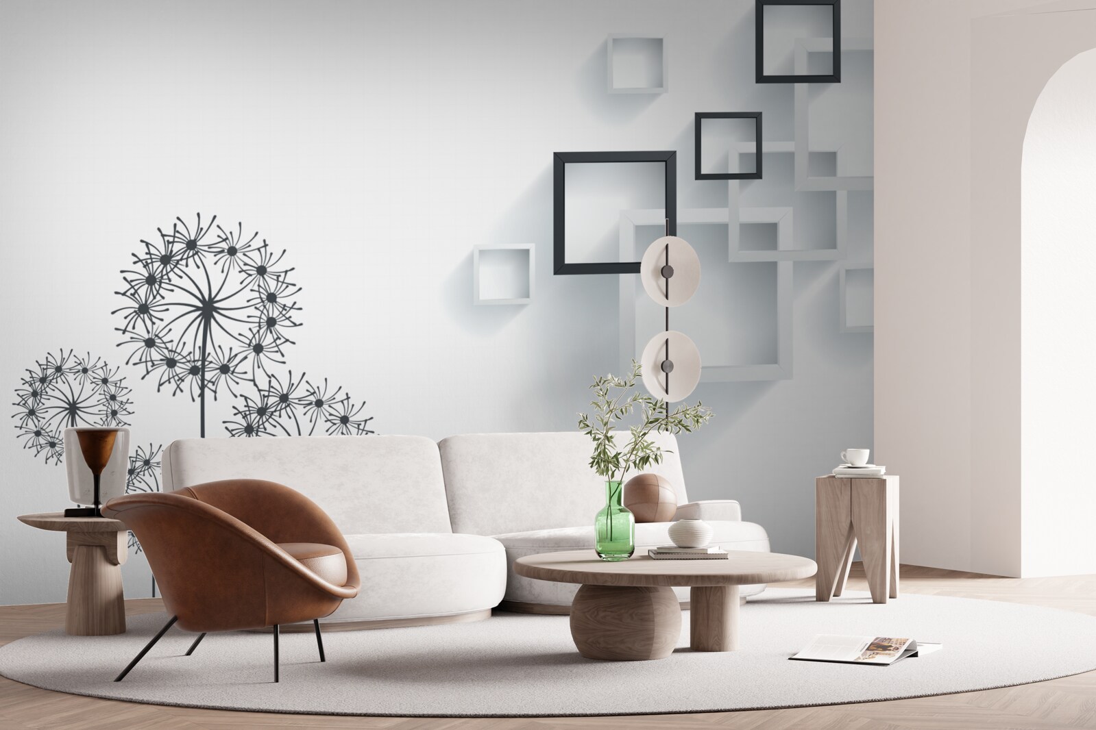 Фотошпалери геометричні фігури на білому тлі з мілеоном