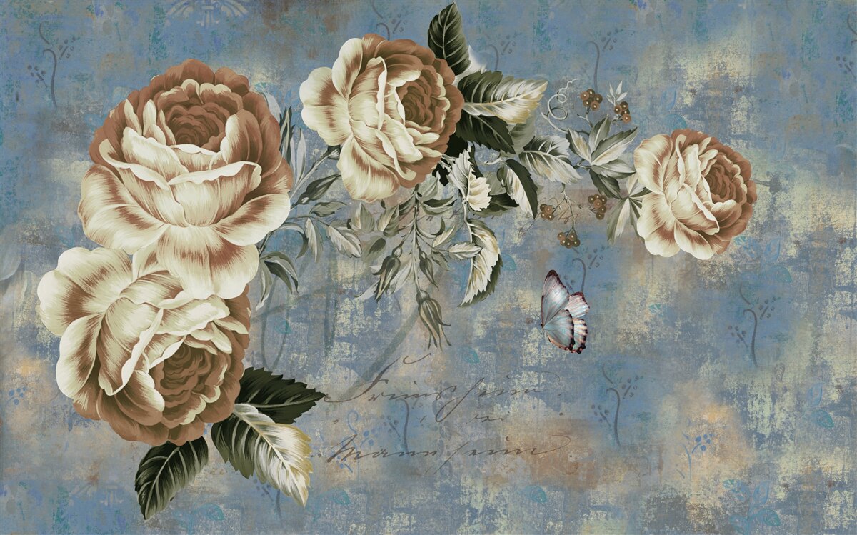 Фотошпалери гілка з ніжними кремовими квітами спокійно схилилася над водою