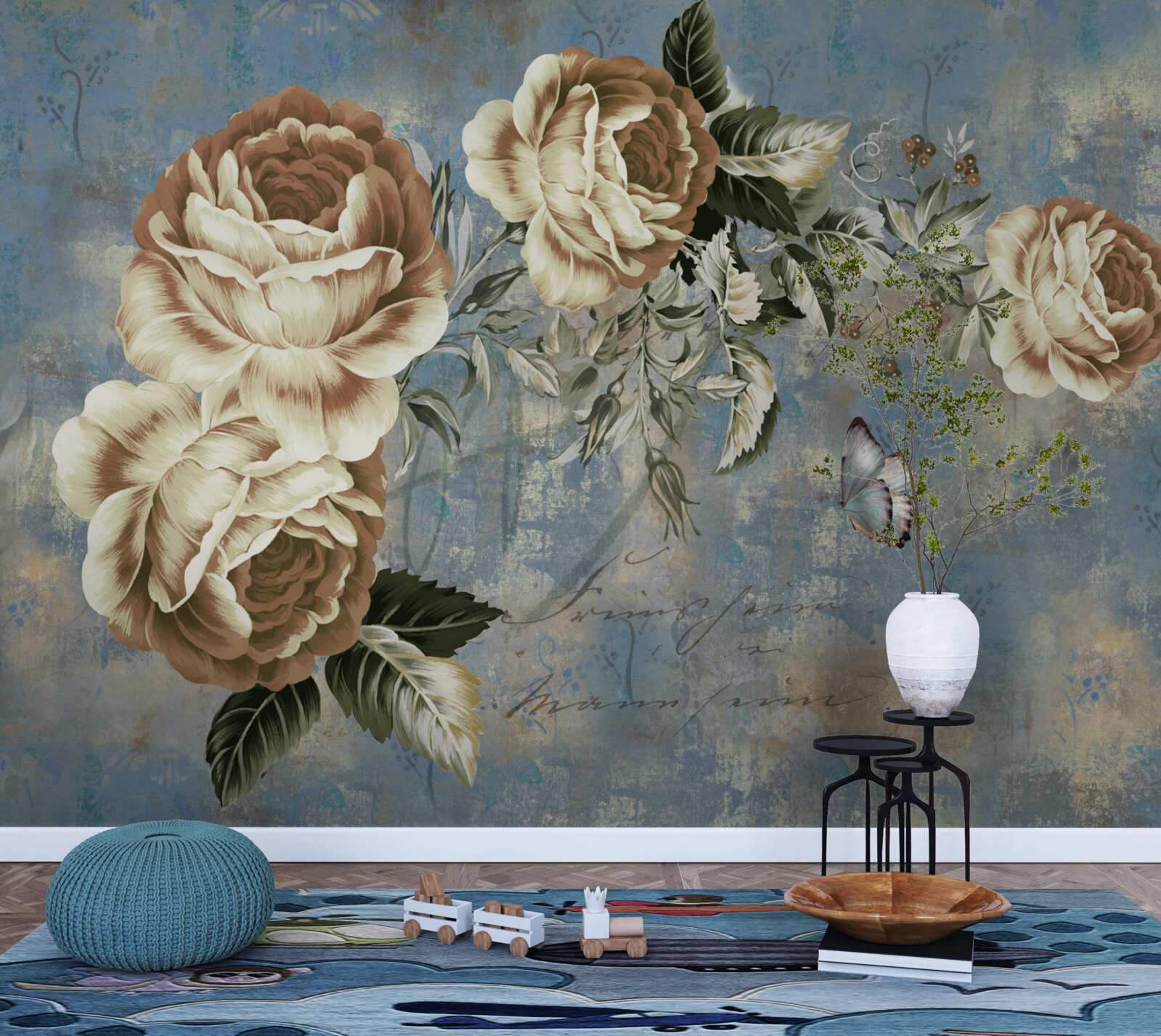 Фотошпалери гілка з ніжними кремовими квітами спокійно схилилася над водою