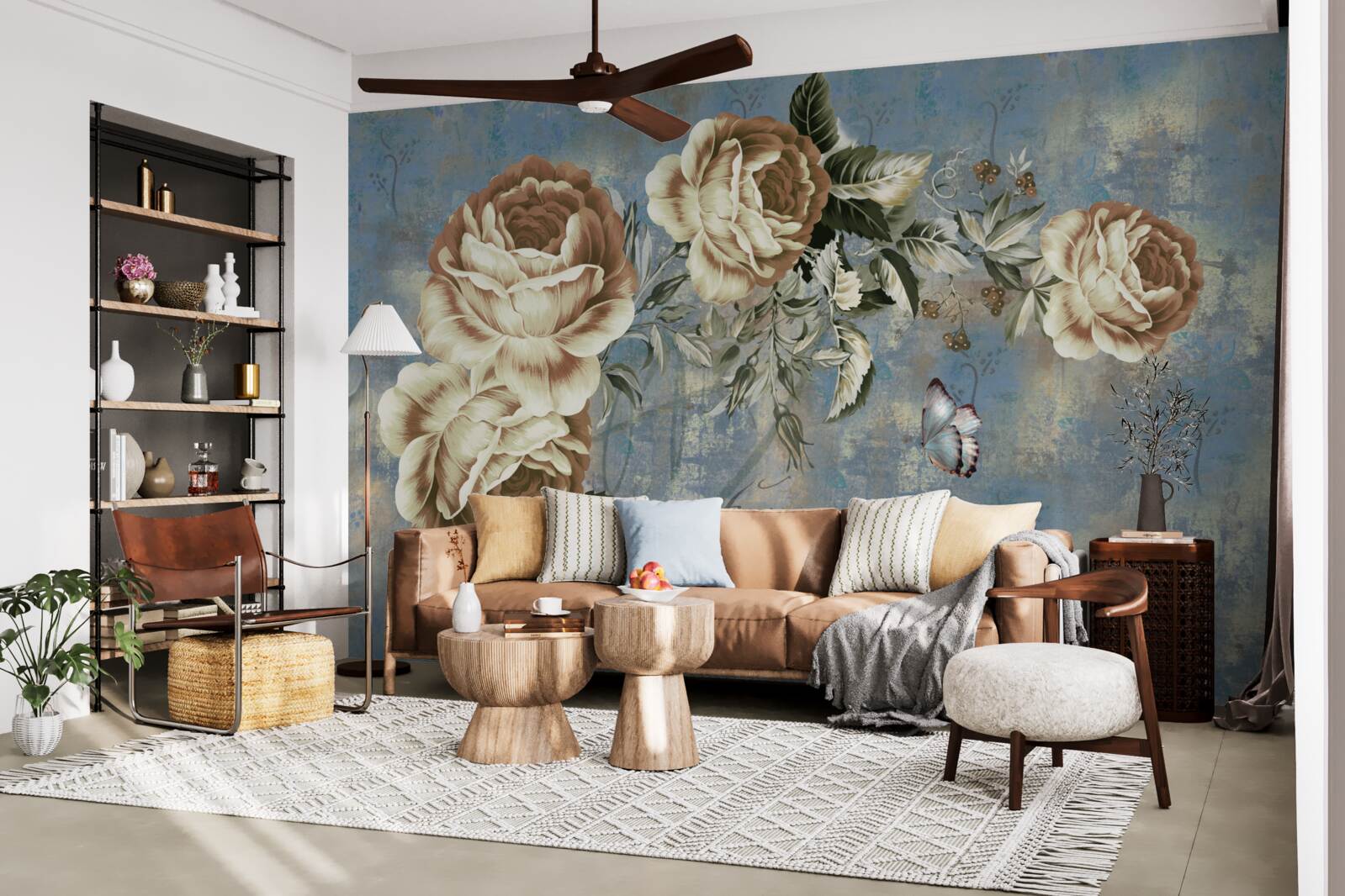 Фотошпалери гілка з ніжними кремовими квітами спокійно схилилася над водою