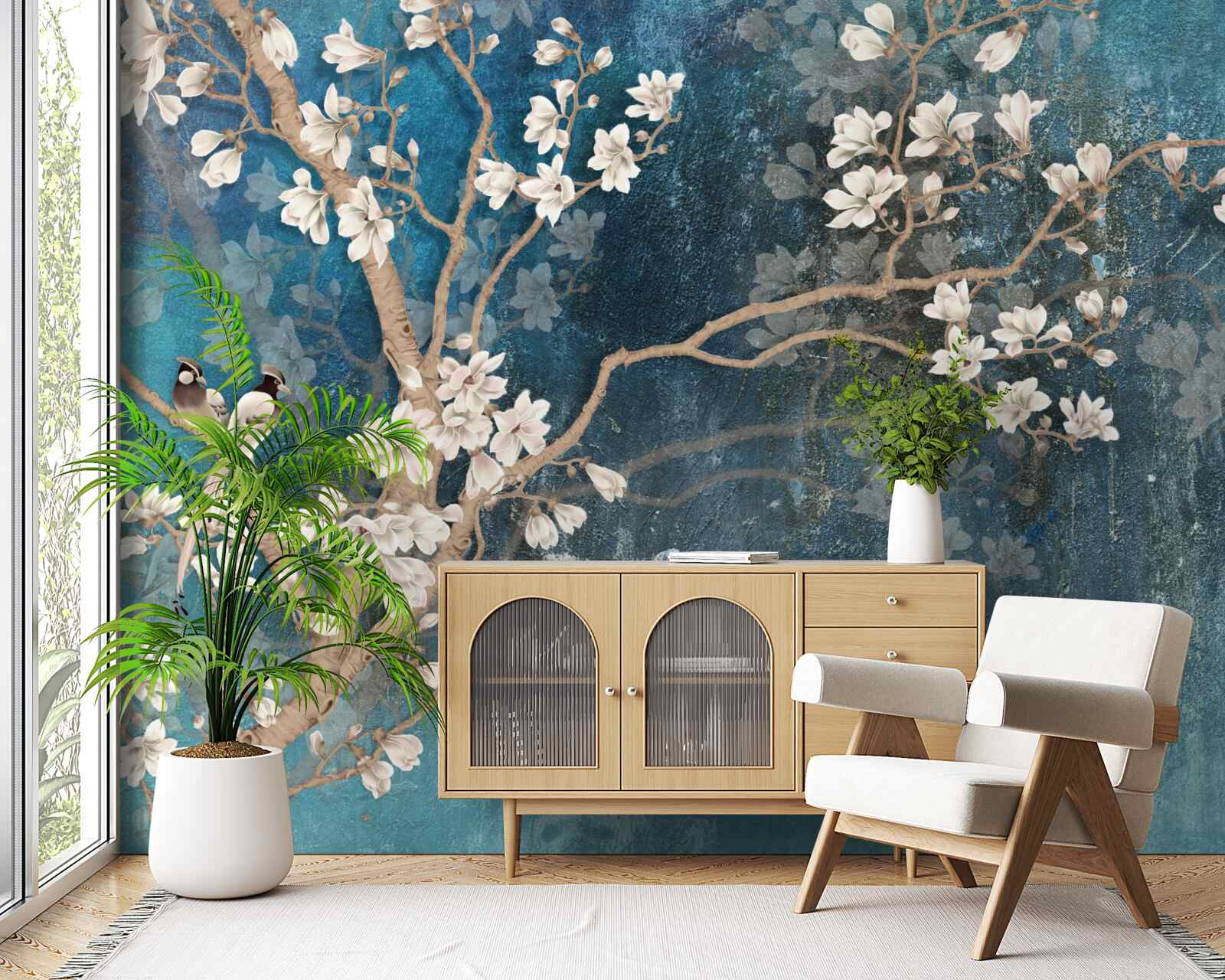 Фотошпалери магнолія в розквіті і падаюча темрява