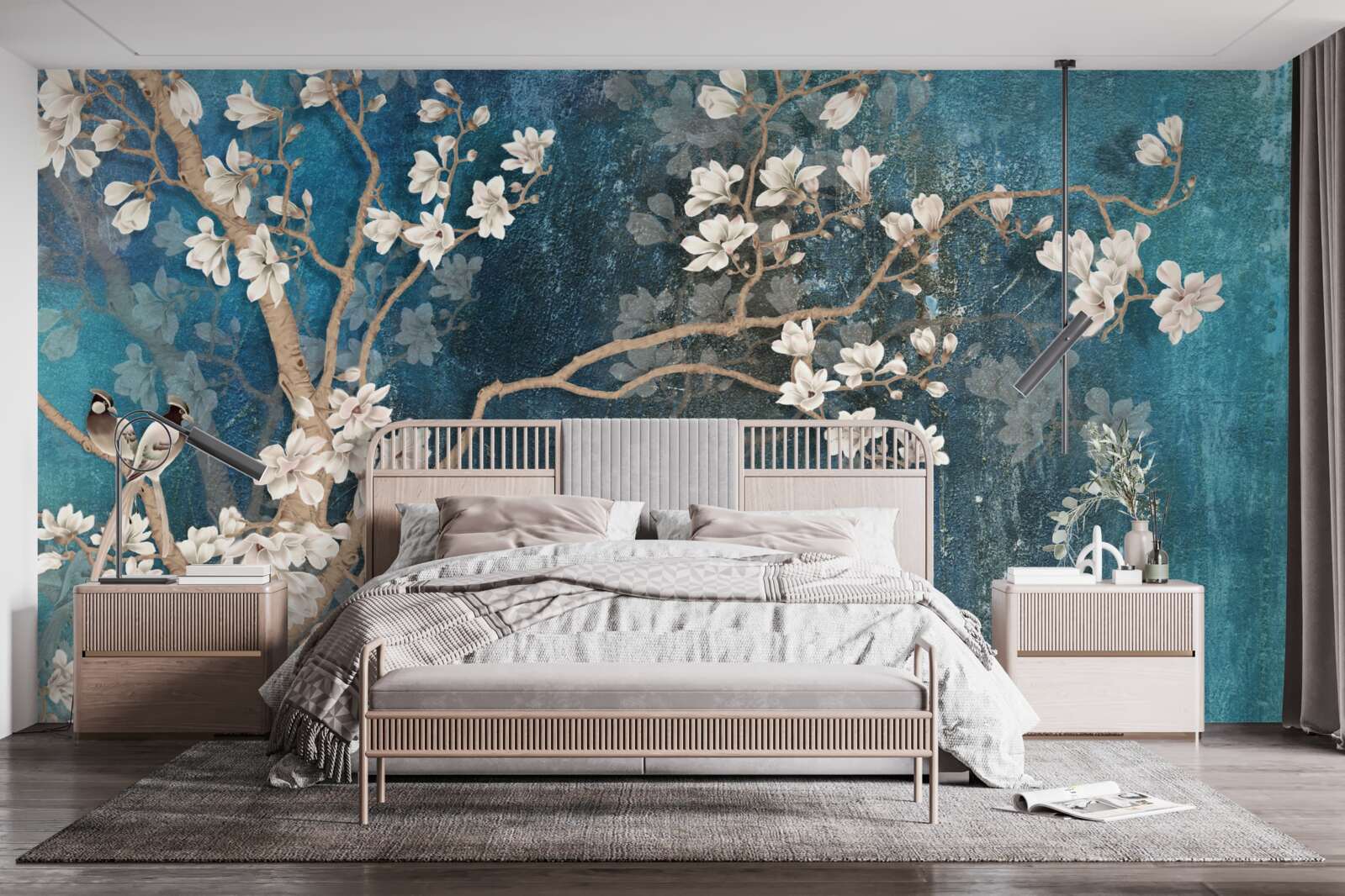 Фотошпалери магнолія в розквіті і падаюча темрява