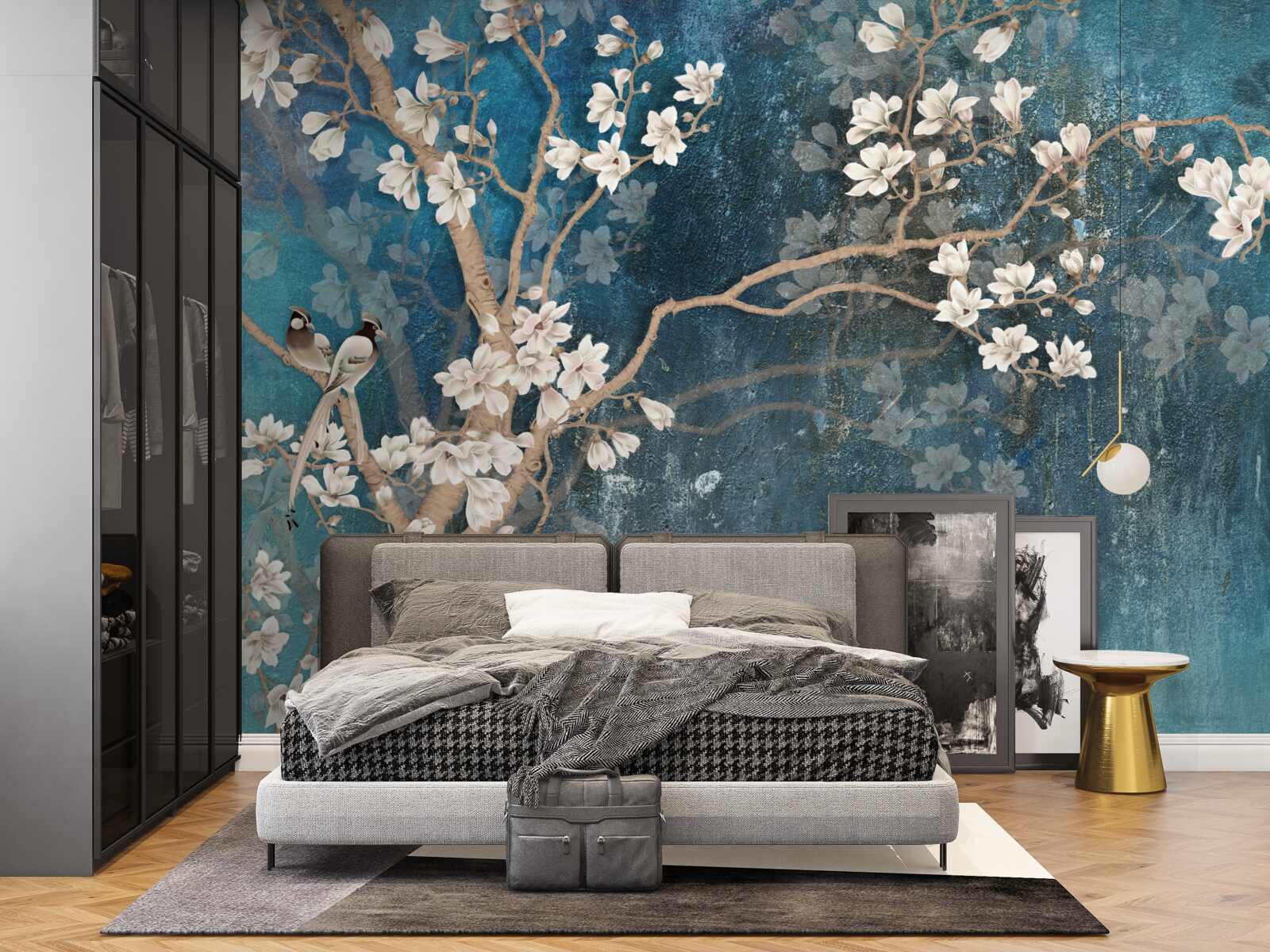 Фотошпалери магнолія в розквіті і падаюча темрява