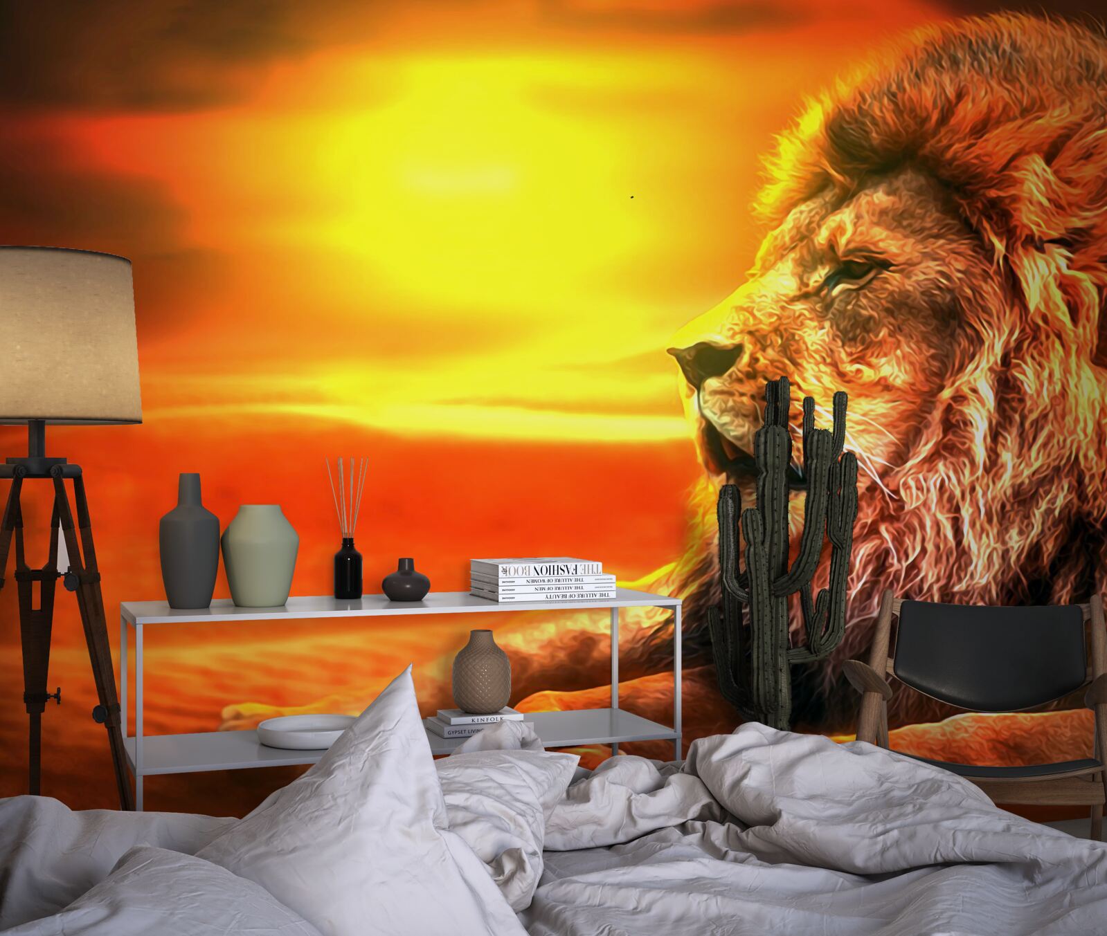 Фотошпалери зрілий тигр супроводжує згасання сонця