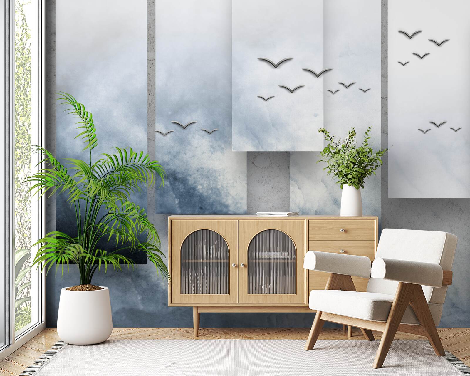 Фотошпалери модулі поступаються місцем птахам, що рятуються від бурі