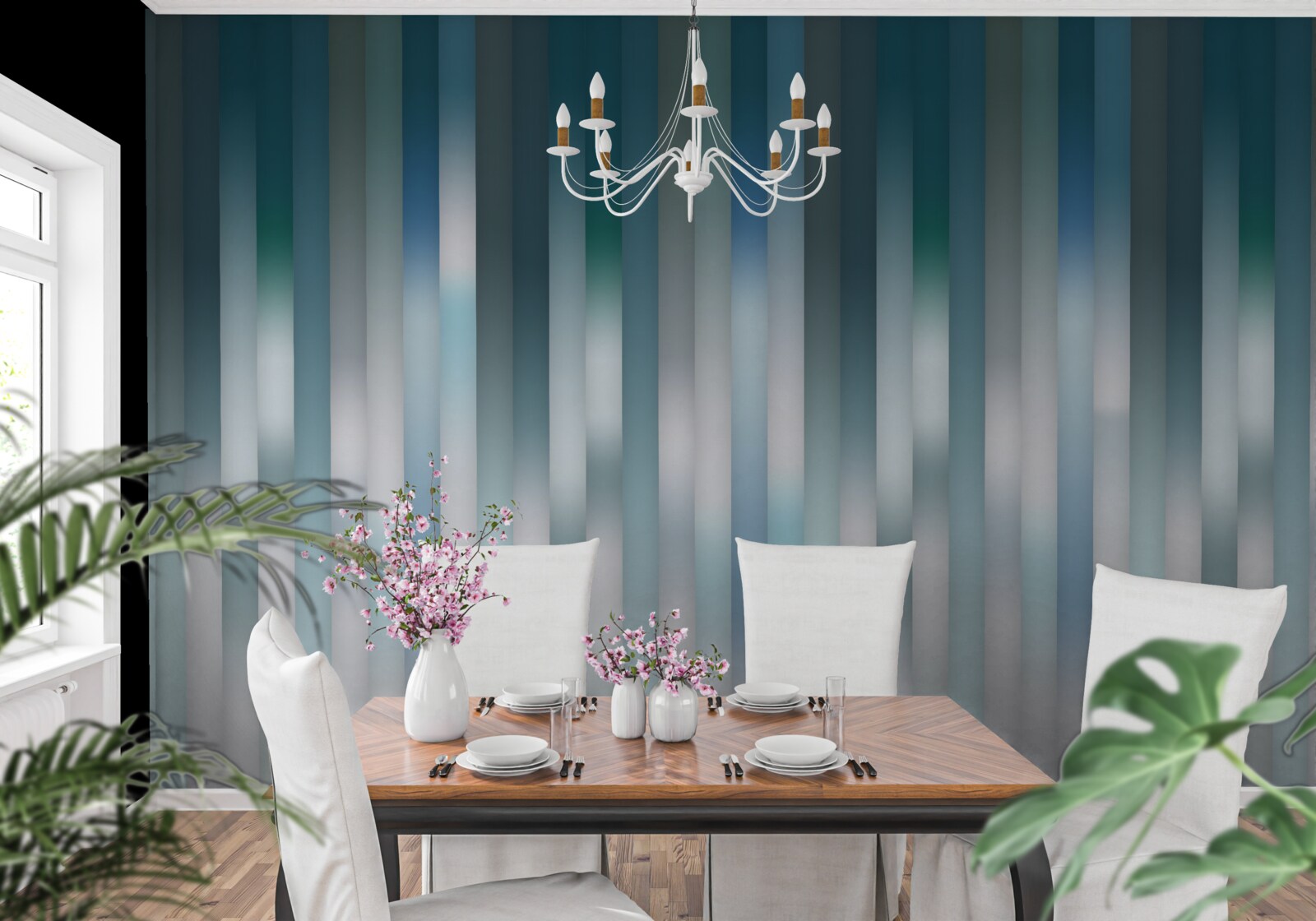 Фотошпалери лінії, що йдуть вертикально, створюють спадний градієнт