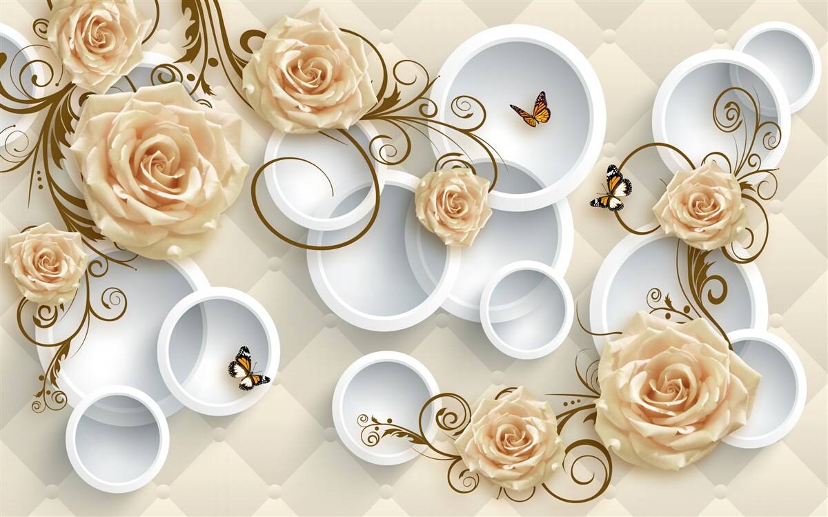 Фотошпалери гілки з коричневими трояндами на абстрактному тлі