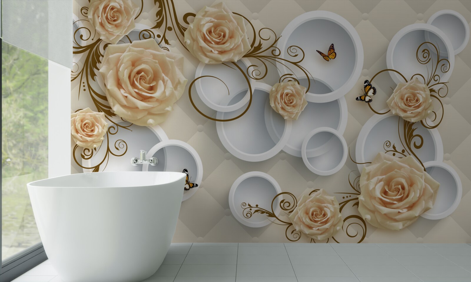 Фотошпалери гілки з коричневими трояндами на абстрактному тлі