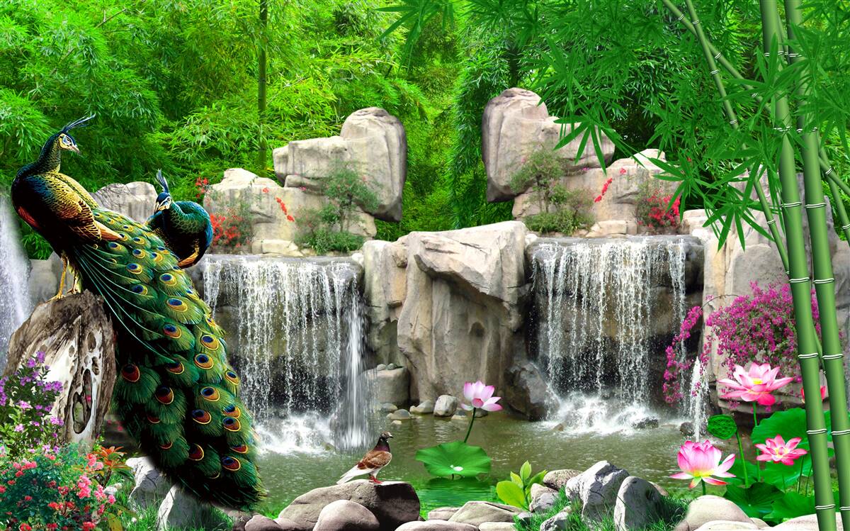 Фотошпалери тихі водойми в пишному зеленому лісі