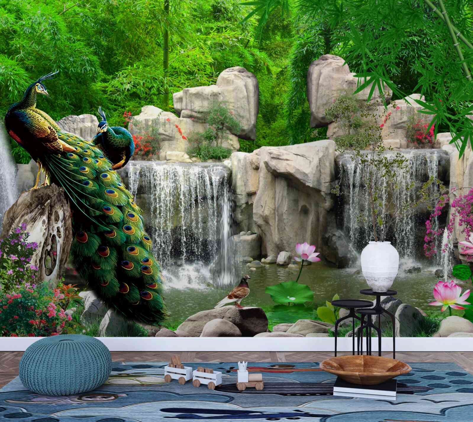 Фотошпалери тихі водойми в пишному зеленому лісі