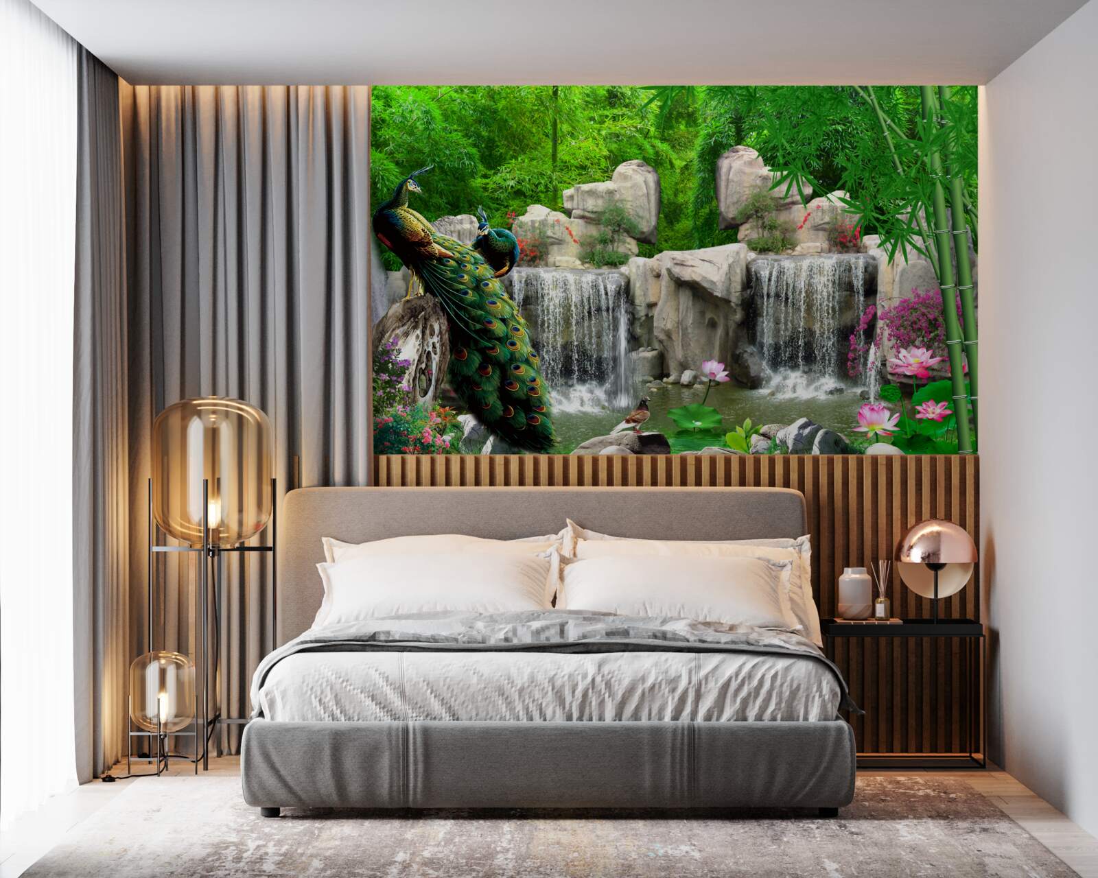 Фотошпалери тихі водойми в пишному зеленому лісі