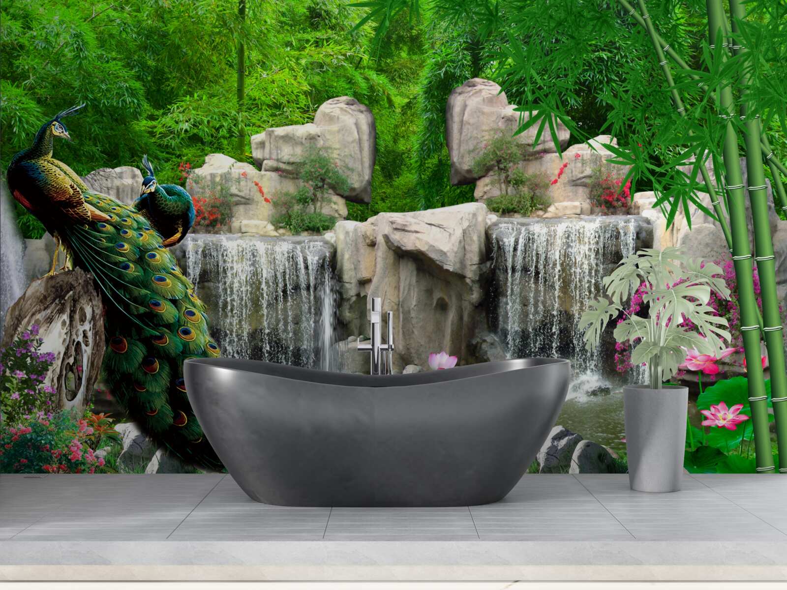 Фотошпалери тихі водойми в пишному зеленому лісі