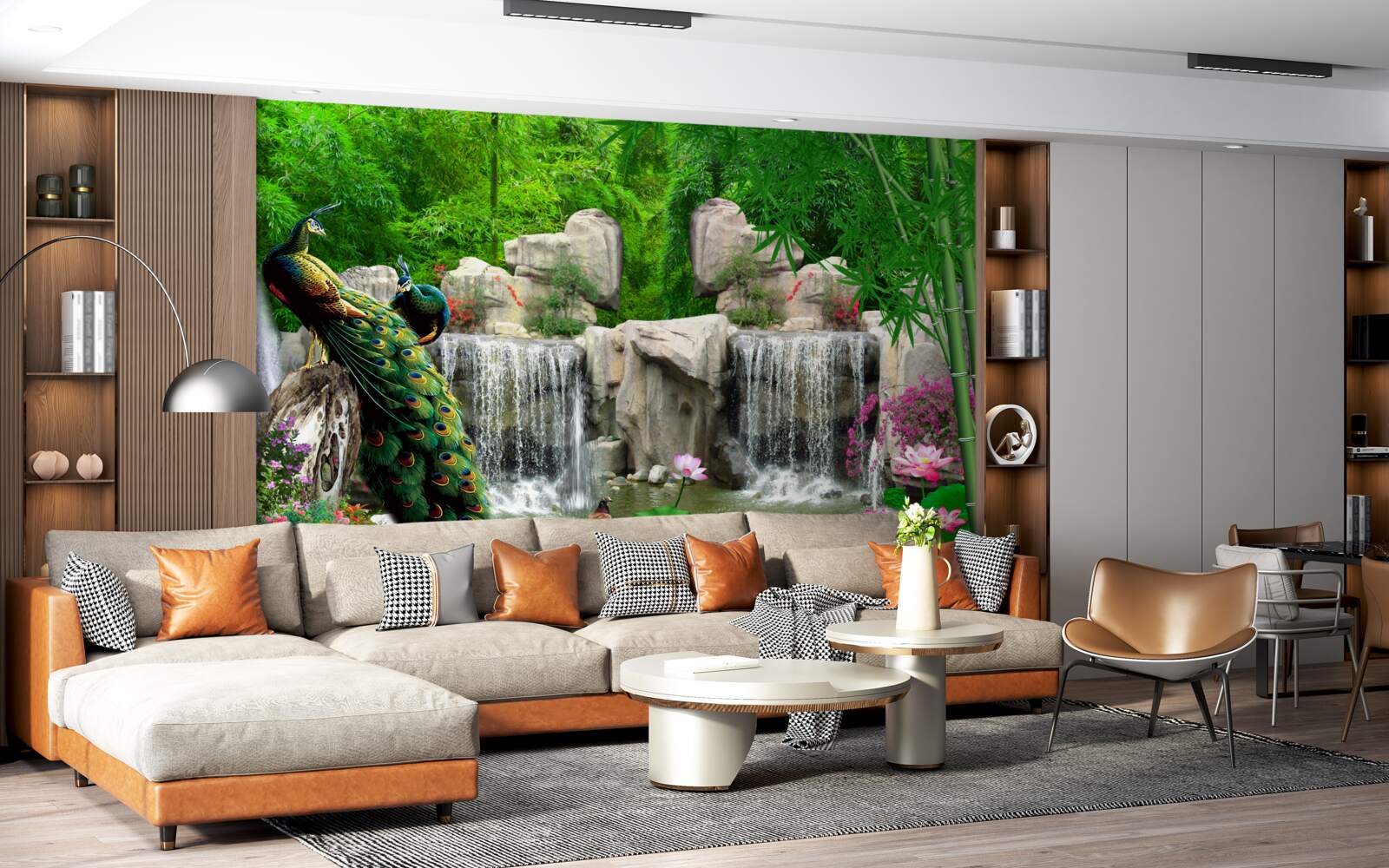 Фотошпалери тихі водойми в пишному зеленому лісі