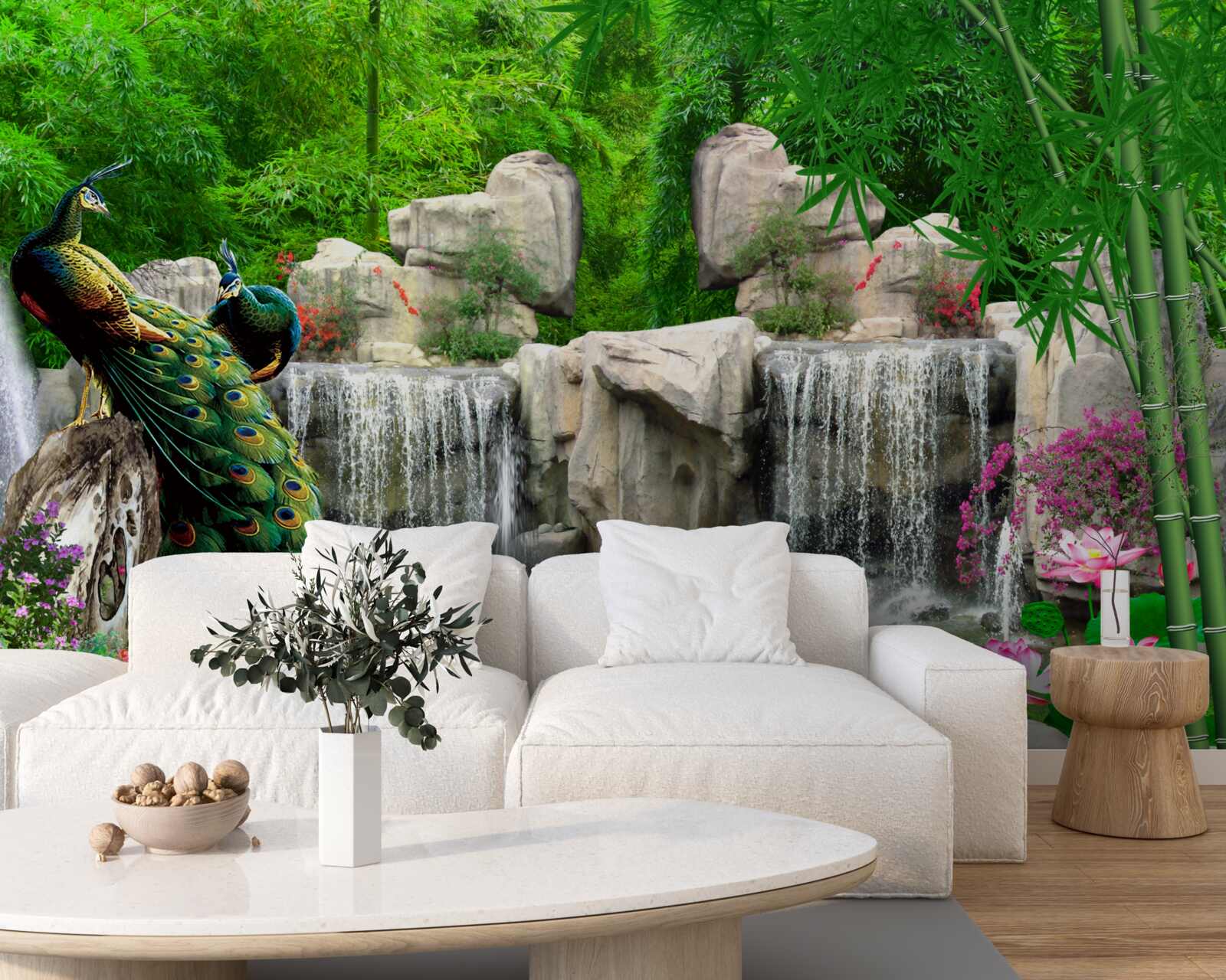 Фотошпалери тихі водойми в пишному зеленому лісі