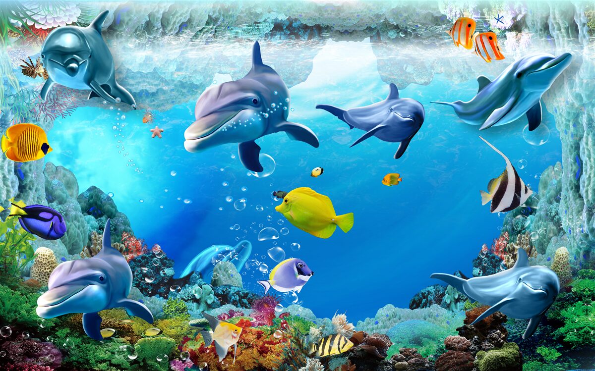 Фотошпалери підводний світ з дельфінами та рибами