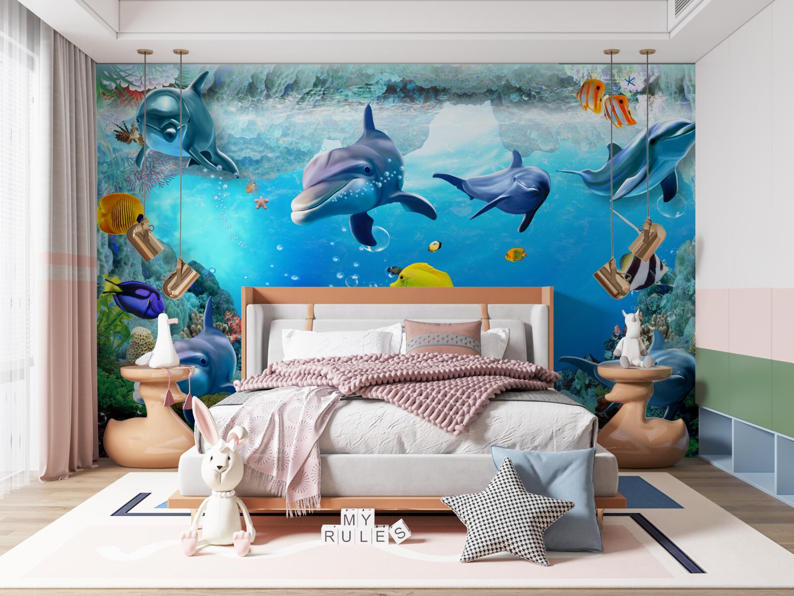 Фотошпалери підводний світ з дельфінами та рибами
