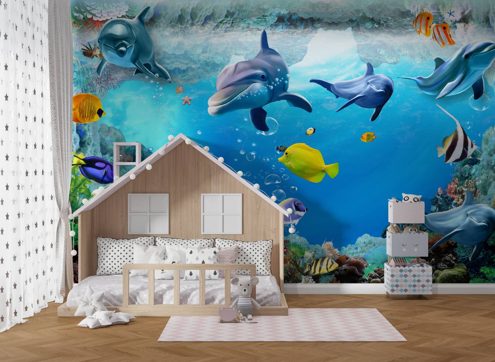 Фотошпалери підводний світ з дельфінами та рибами