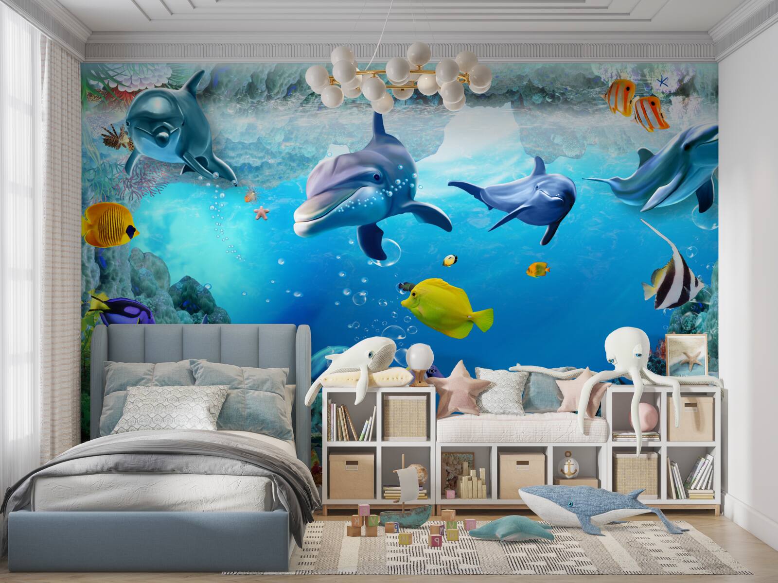 Фотошпалери підводний світ з дельфінами та рибами