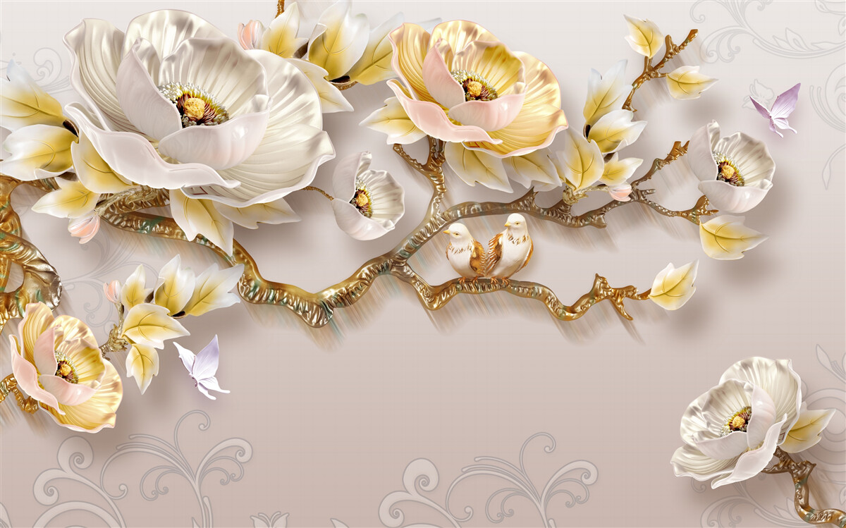 Фотошпалери ювелірні вироби та золото у формі гілок магнолії