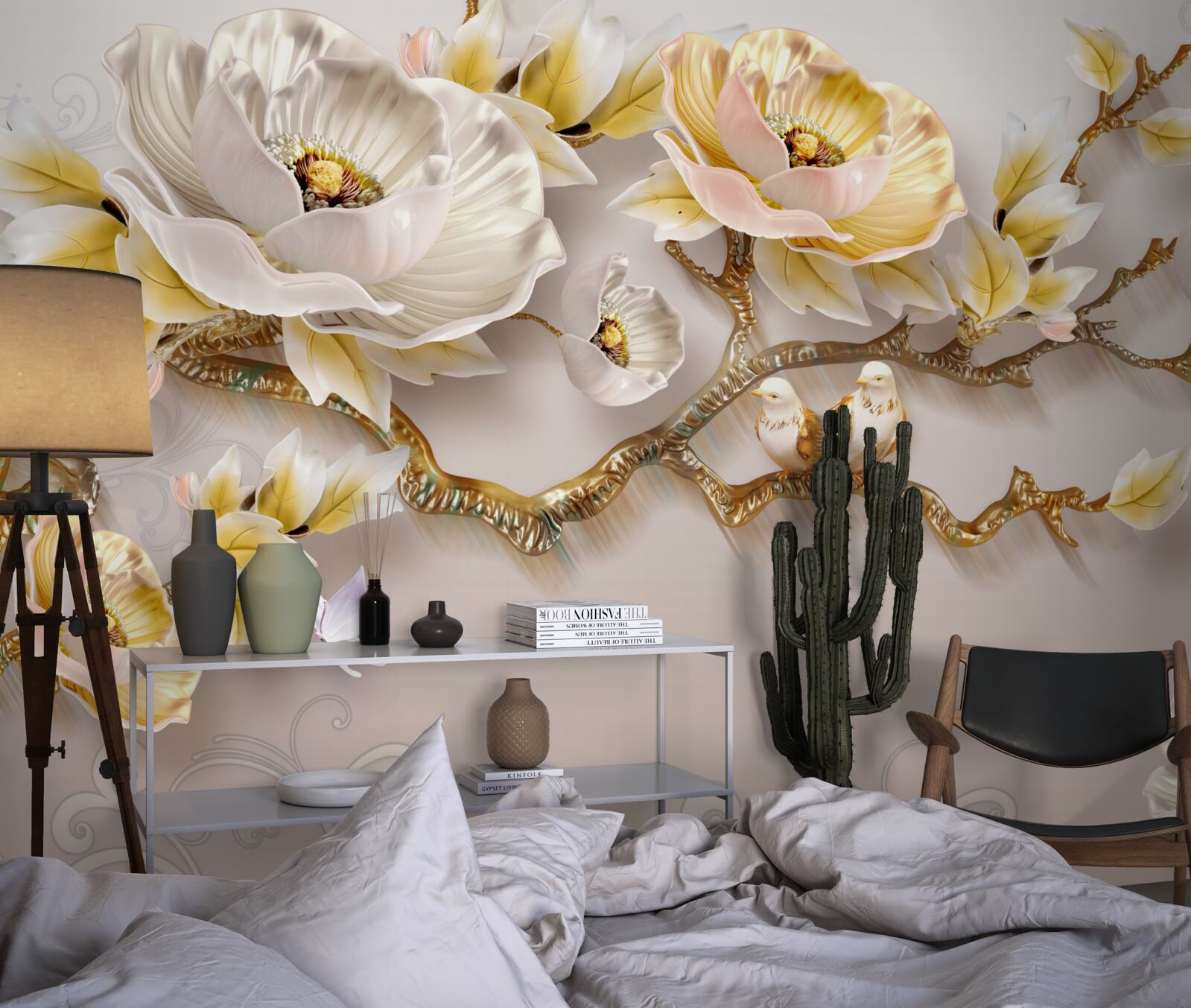 Фотошпалери ювелірні вироби та золото у формі гілок магнолії