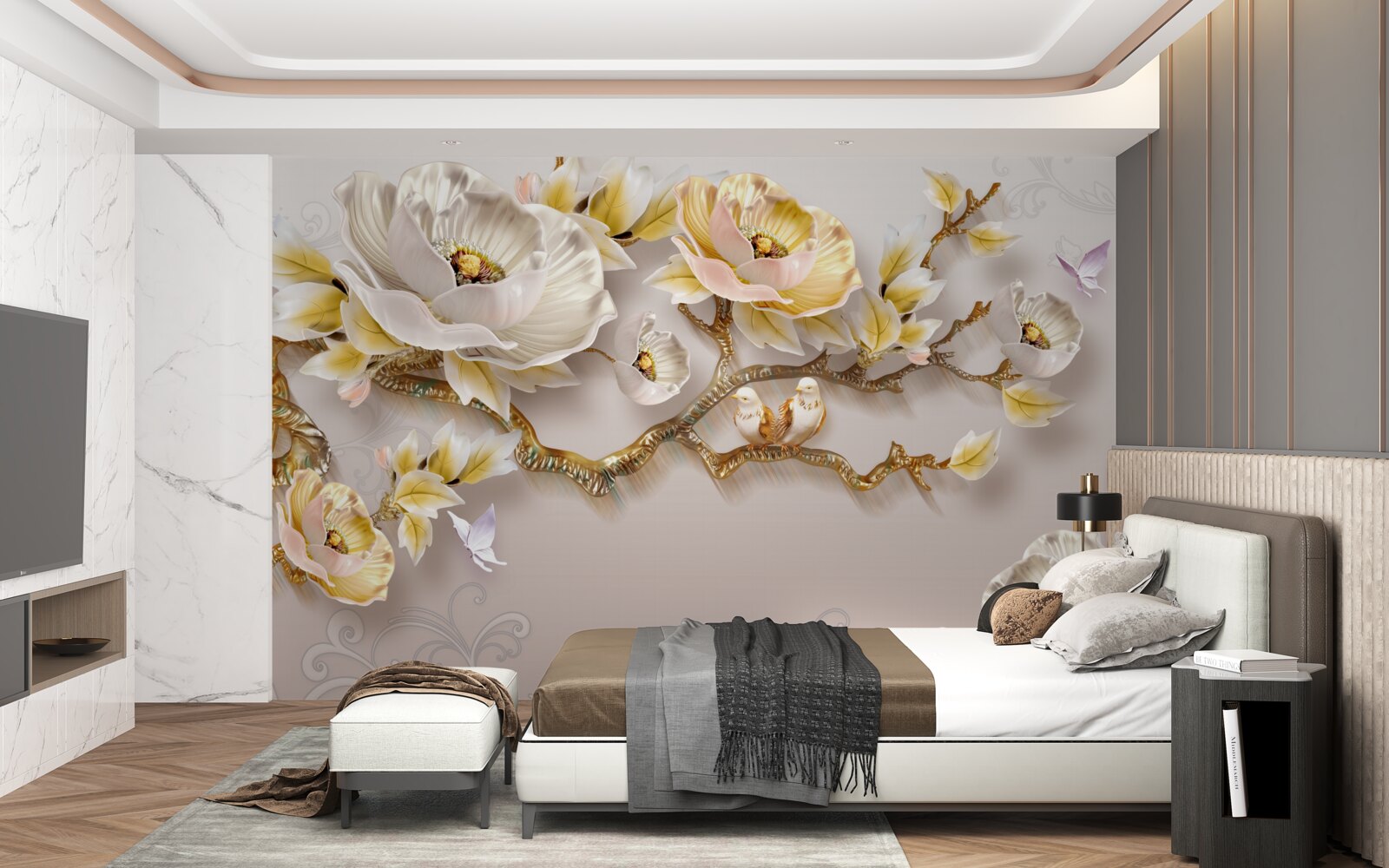 Фотошпалери ювелірні вироби та золото у формі гілок магнолії