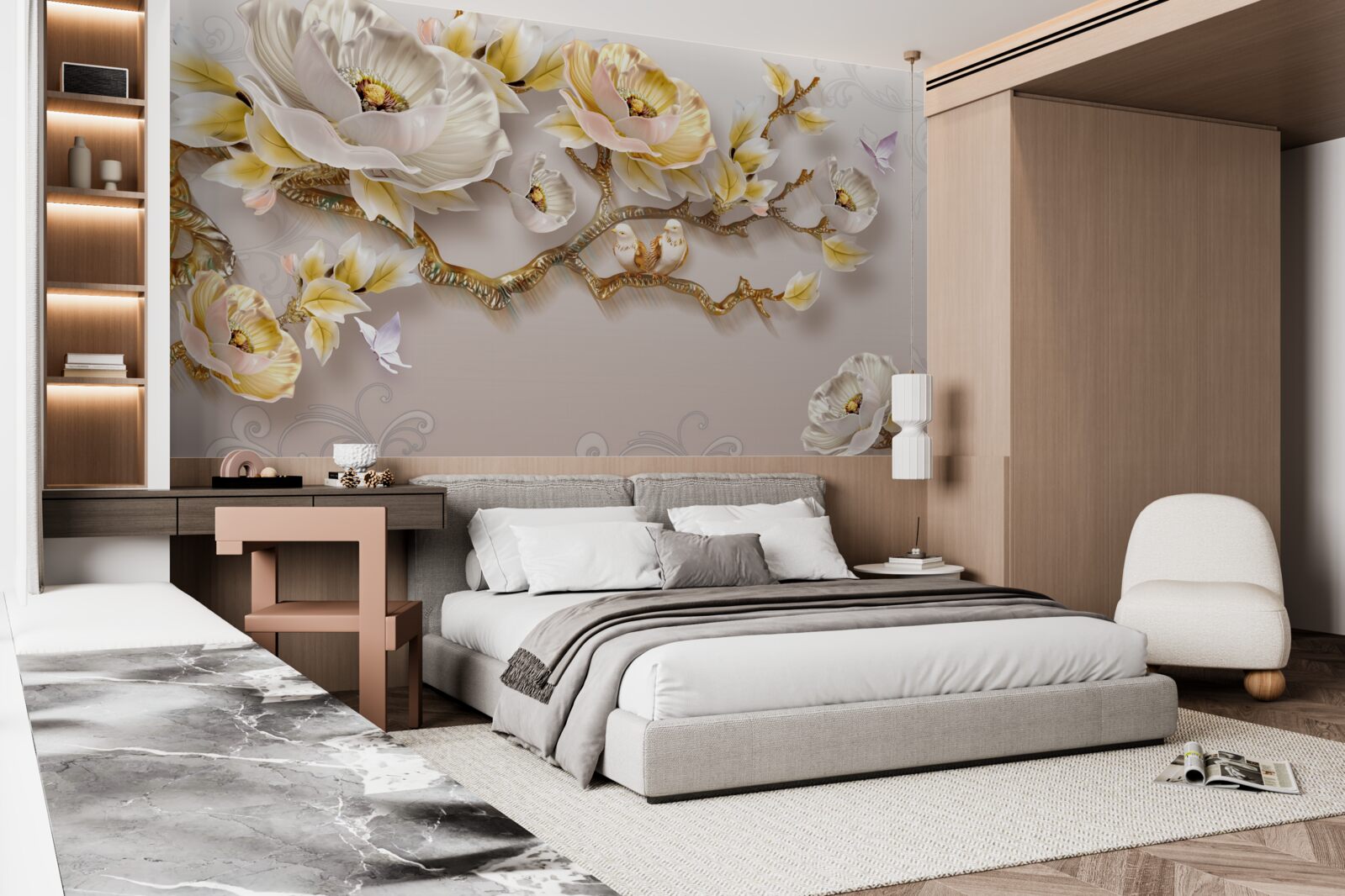 Фотошпалери ювелірні вироби та золото у формі гілок магнолії