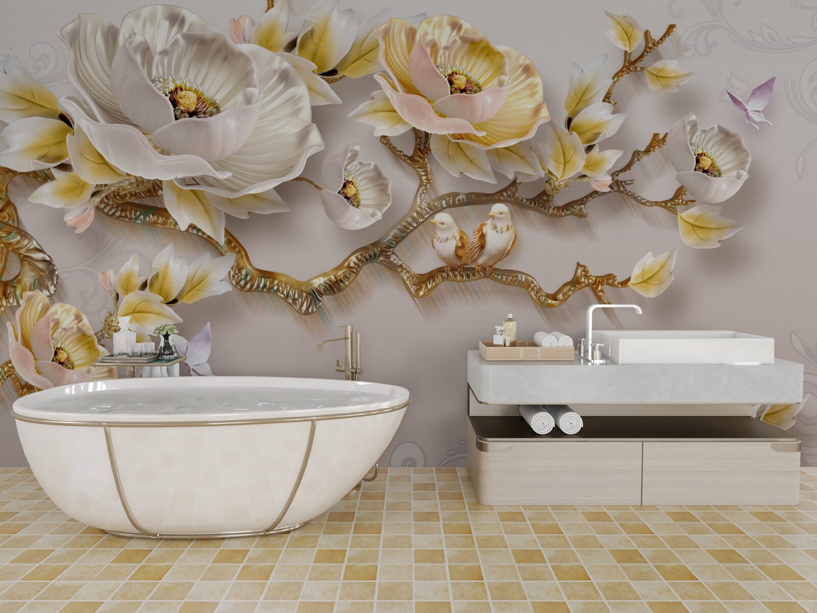 Фотошпалери ювелірні вироби та золото у формі гілок магнолії