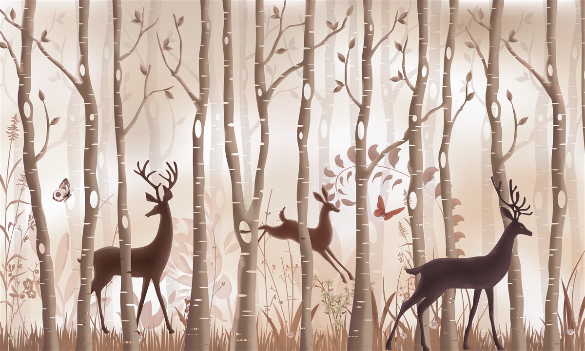 Фотошпалери стрункий ліс - місце для прогулянок оленів