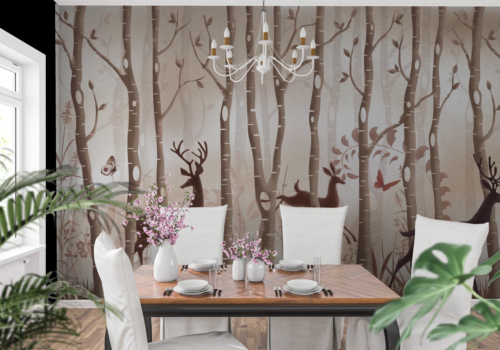 Фотошпалери стрункий ліс - місце для прогулянок оленів