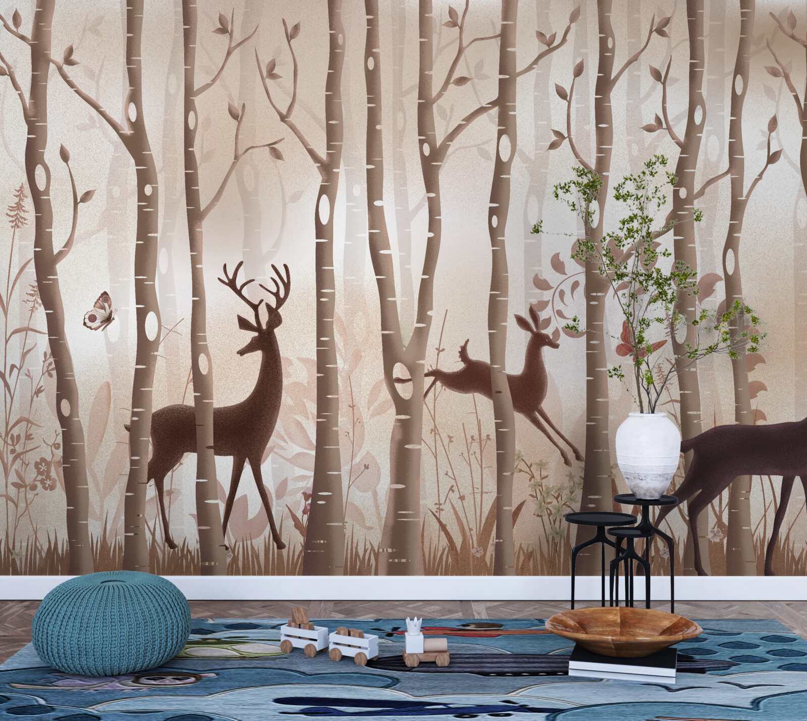 Фотошпалери стрункий ліс - місце для прогулянок оленів