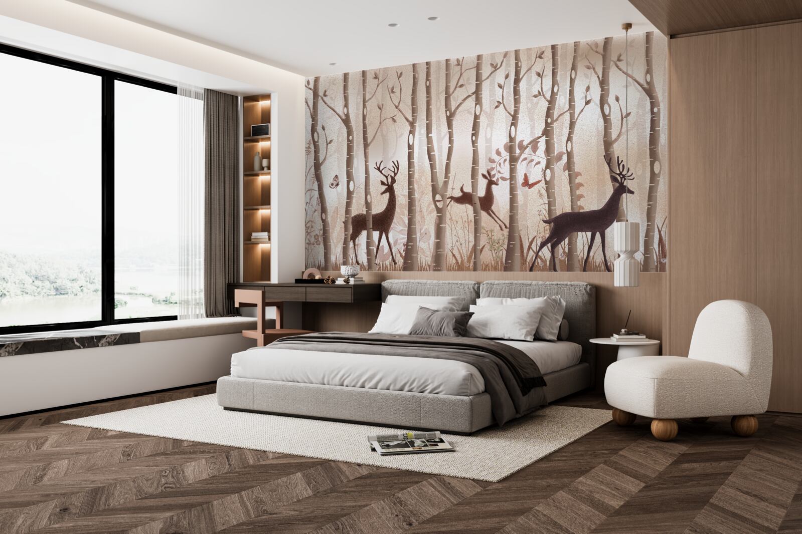 Фотошпалери стрункий ліс - місце для прогулянок оленів