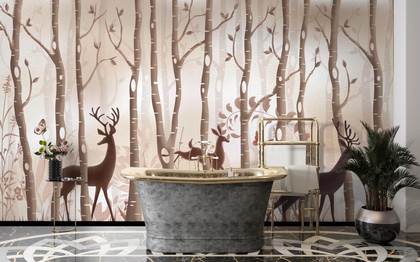 Фотошпалери стрункий ліс - місце для прогулянок оленів