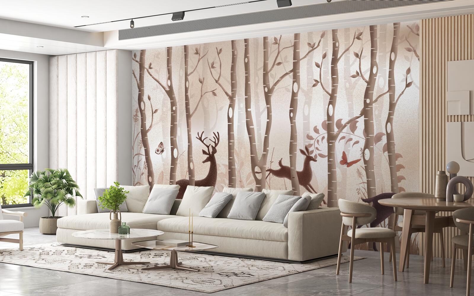 Фотошпалери стрункий ліс - місце для прогулянок оленів