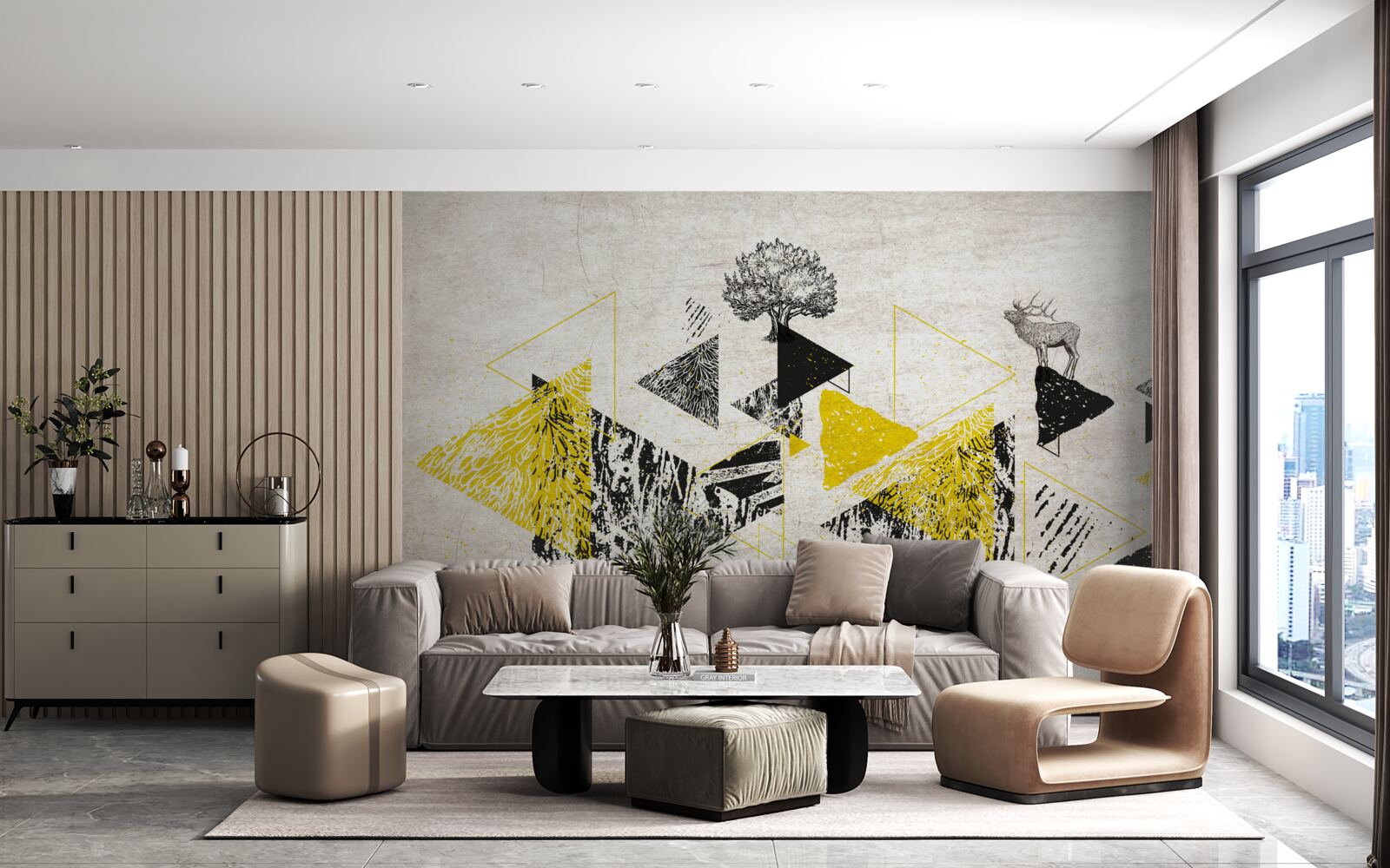 Фотошпалери абстрактна геометрія осіннього лісу