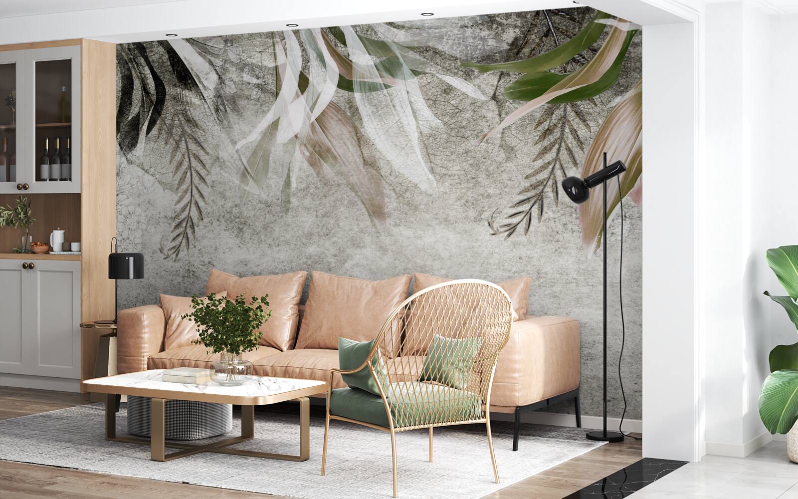 Фотошпалери квіти та звисаюче листя