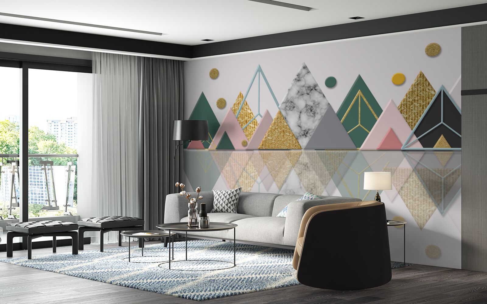 Фотошпалери відображення осінніх дерев на поверхні води