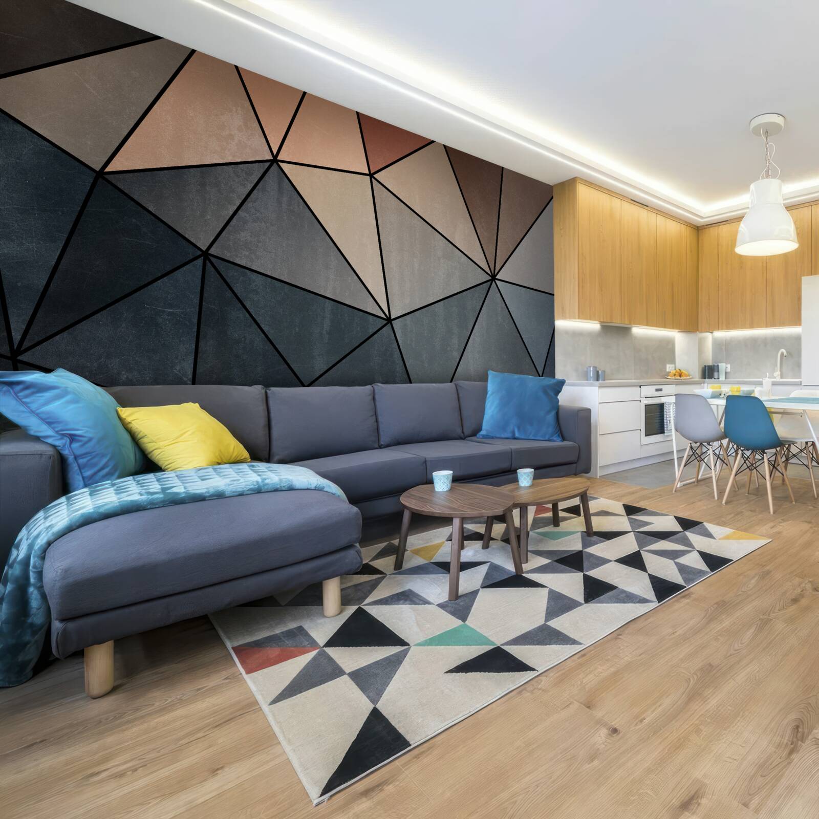 Фотошпалери об'ємні дерев'яні фігури в м'яких кольорах