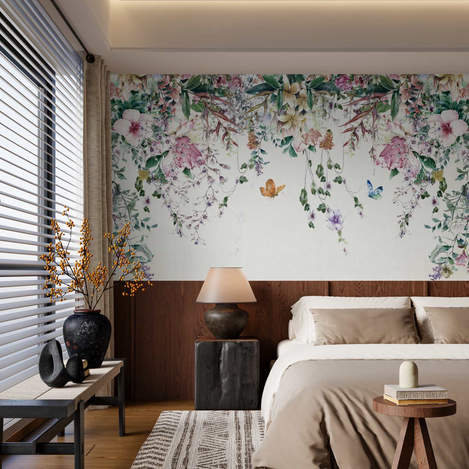 Фотошпалери сад, де влітку розквітають наземні рослини