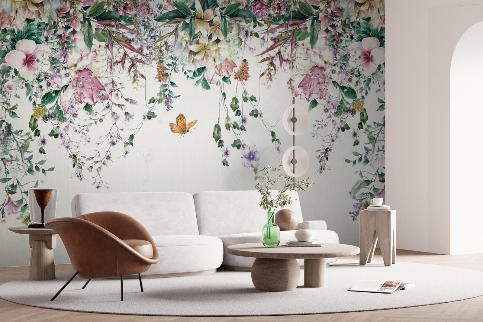 Фотошпалери сад, де влітку розквітають наземні рослини