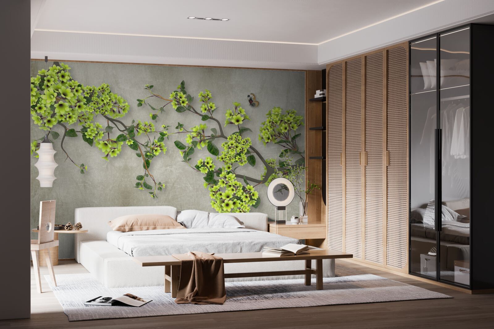 Фотошпалери гілка магнолії, усіяна пишними зеленими бутонами