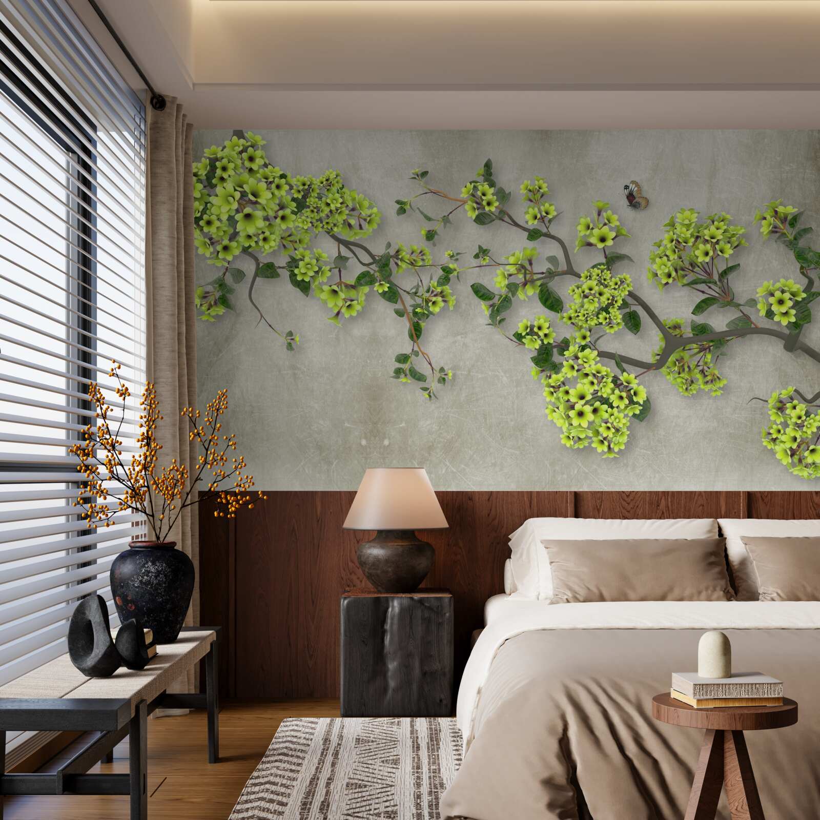 Фотошпалери гілка магнолії, усіяна пишними зеленими бутонами