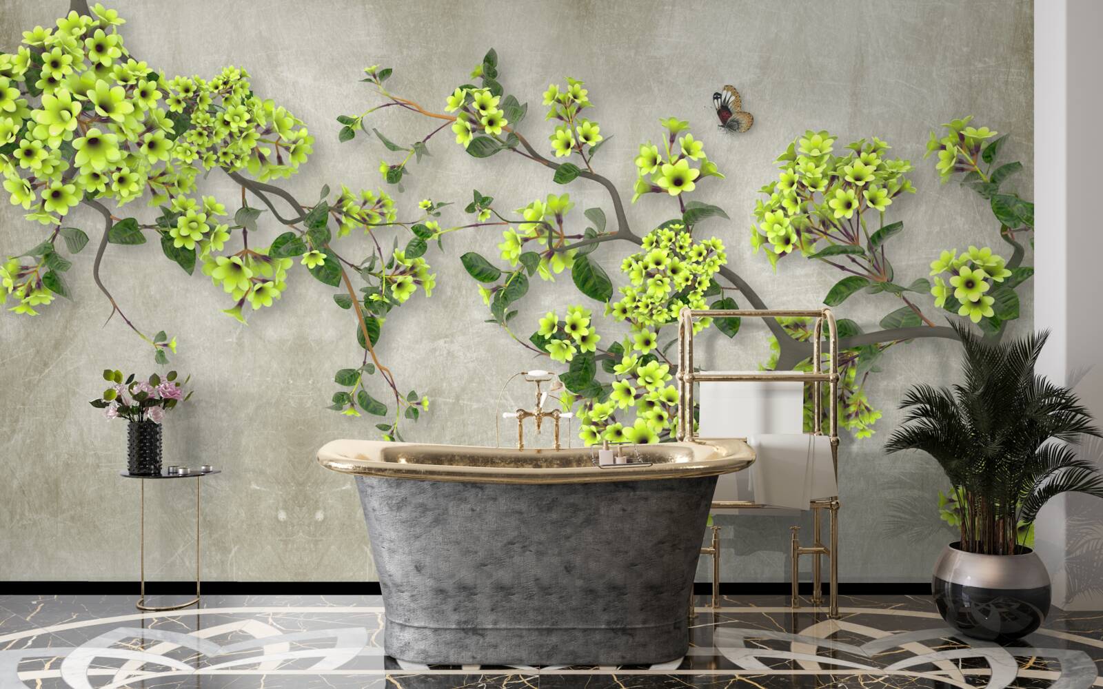 Фотошпалери гілка магнолії, усіяна пишними зеленими бутонами