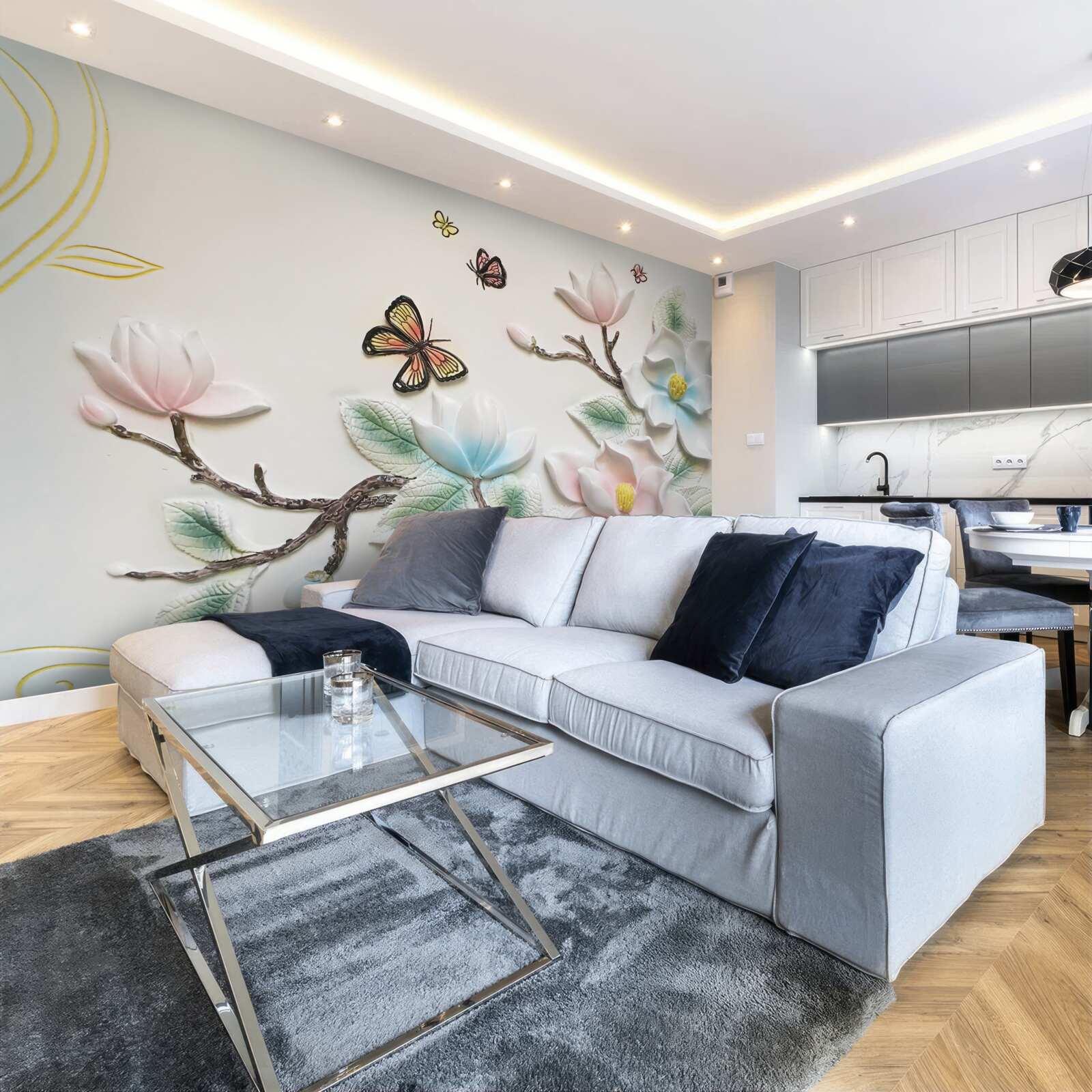 Фотошпалери магнолія відкрила свої квіти для метеликів