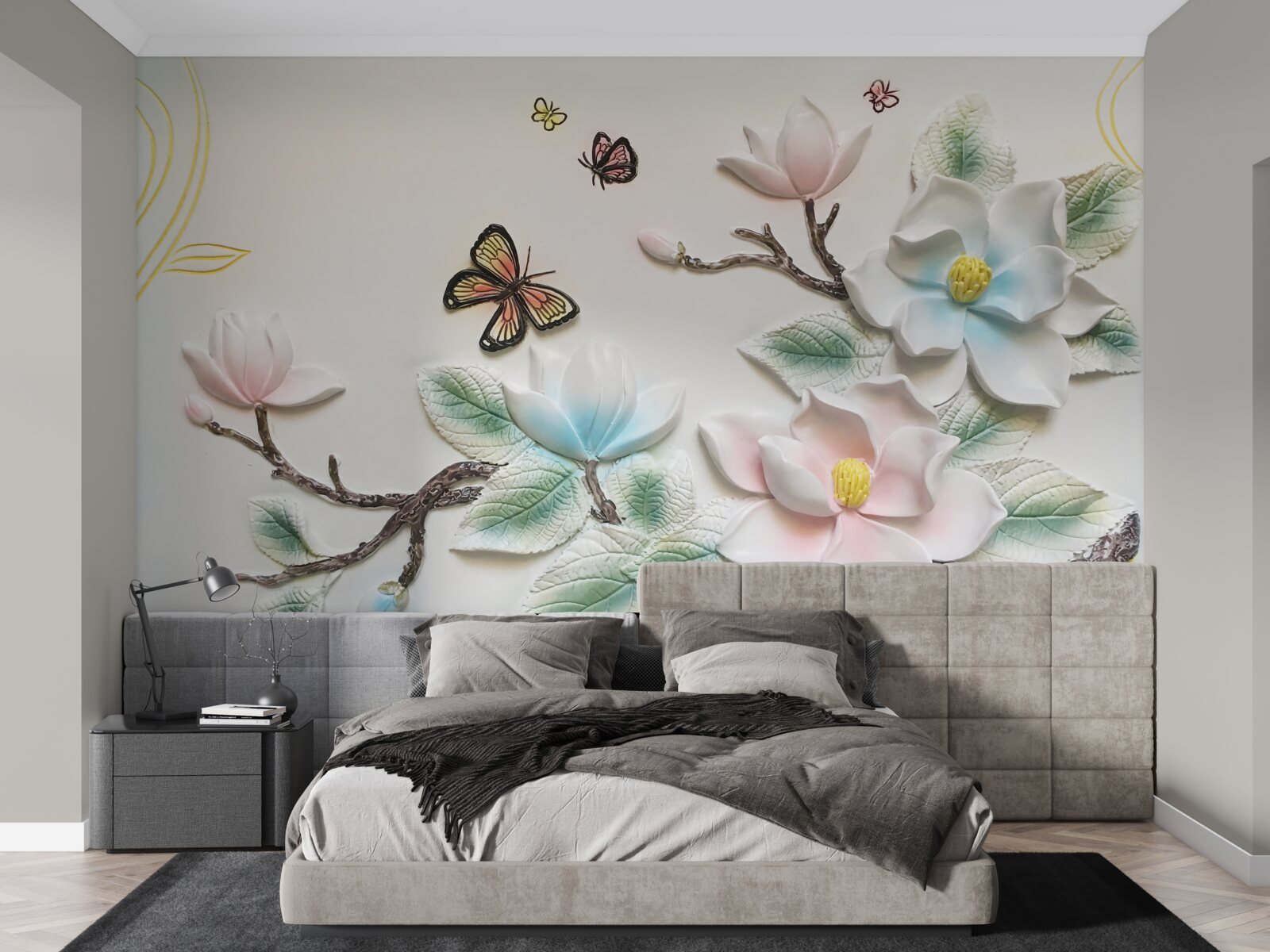 Фотошпалери магнолія відкрила свої квіти для метеликів