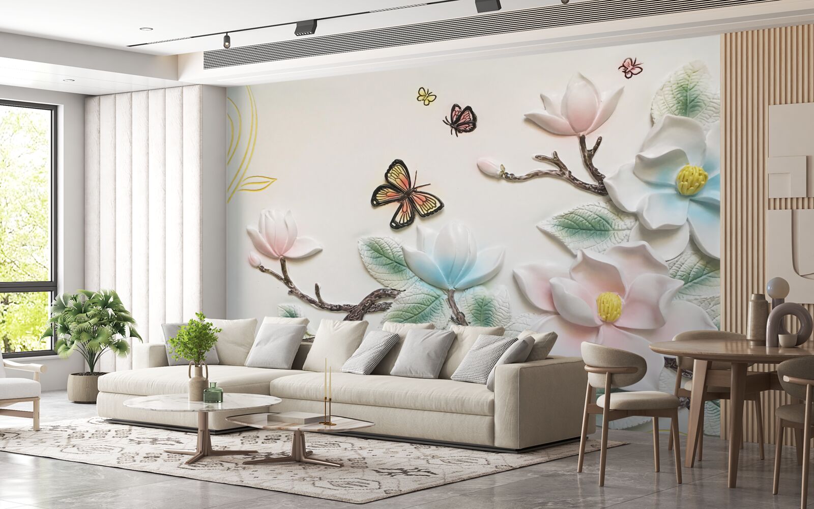 Фотошпалери магнолія відкрила свої квіти для метеликів