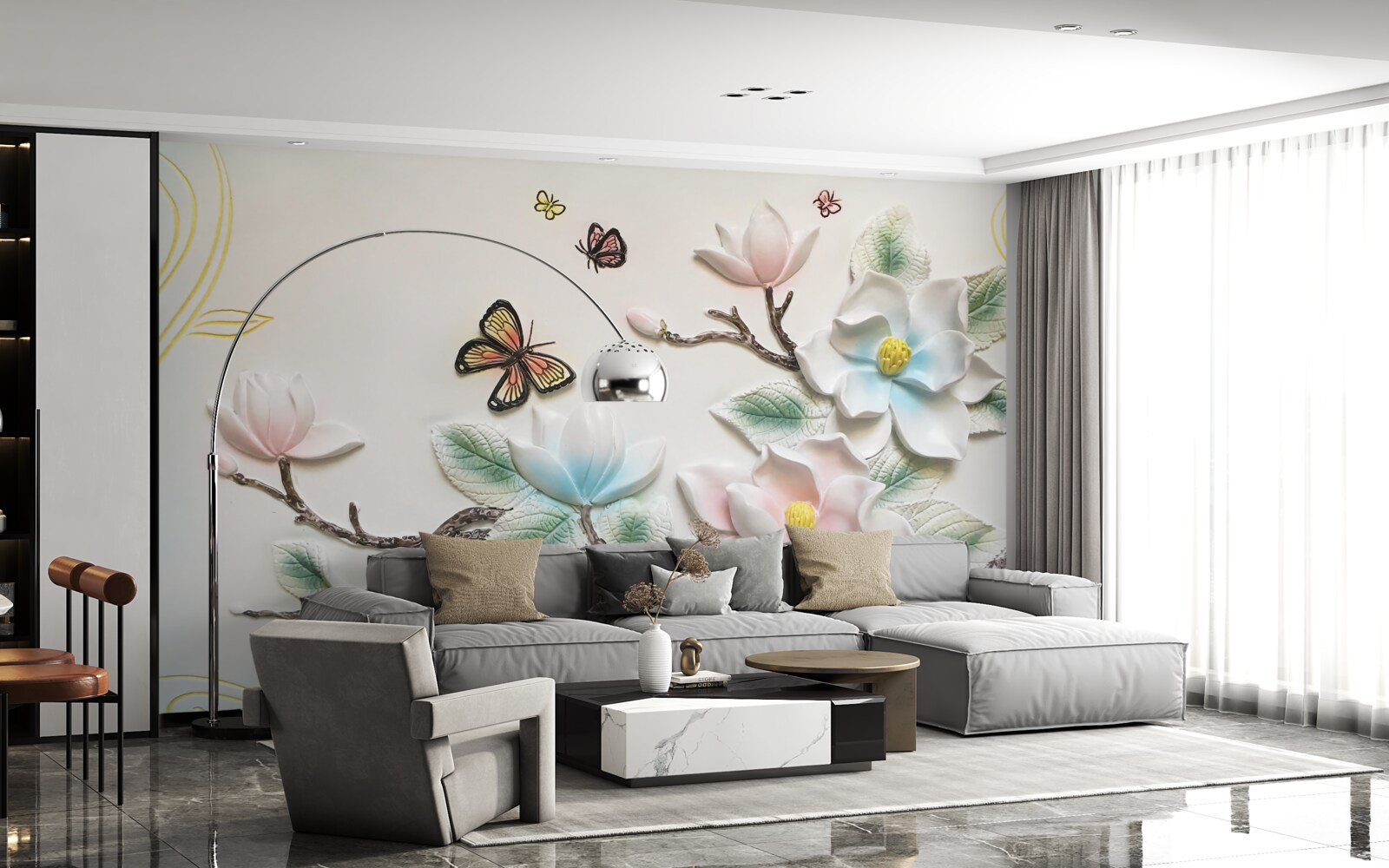 Фотошпалери магнолія відкрила свої квіти для метеликів