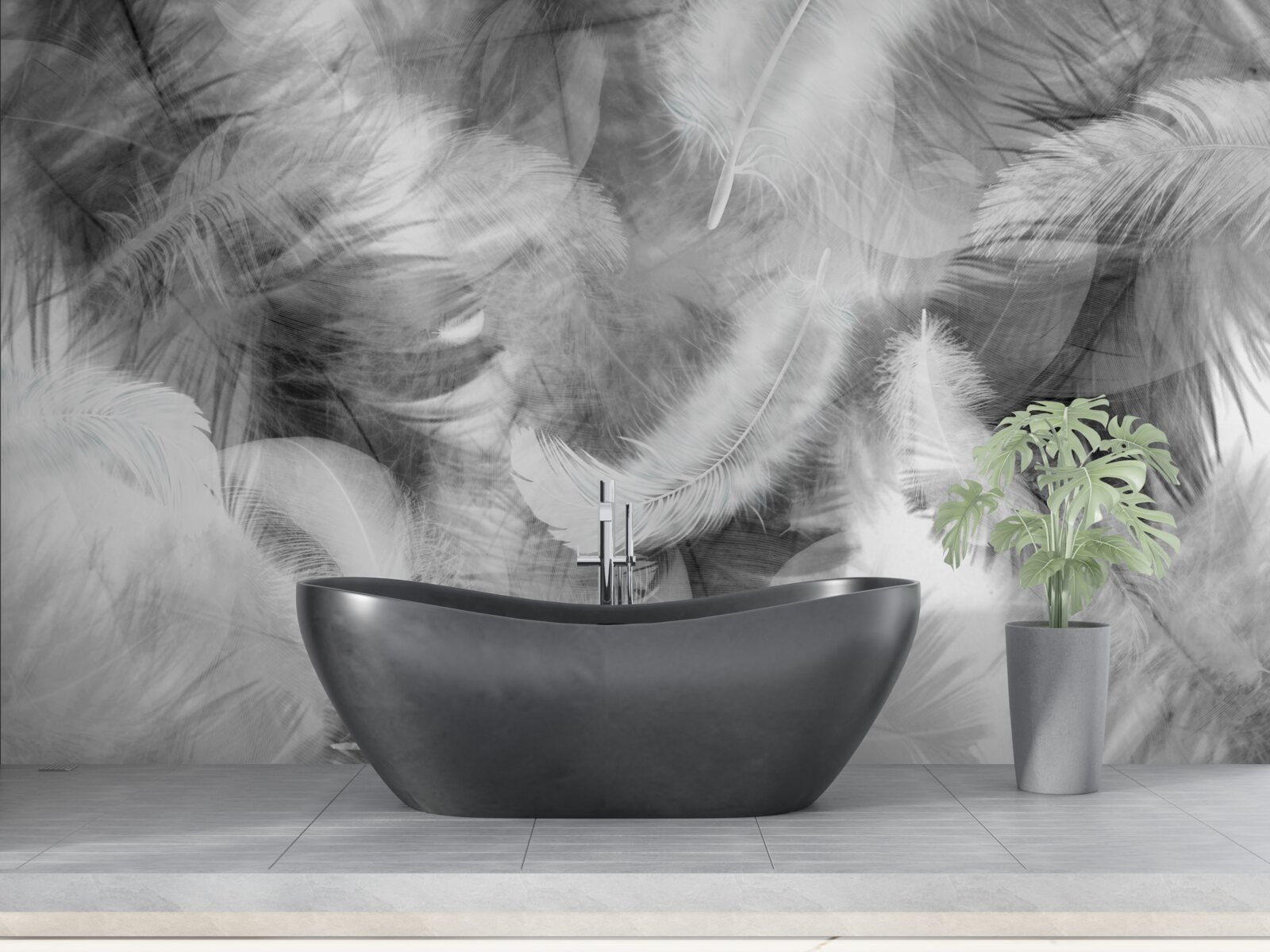 Фотошпалери чорне і біле пір'я ширяє в повітрі