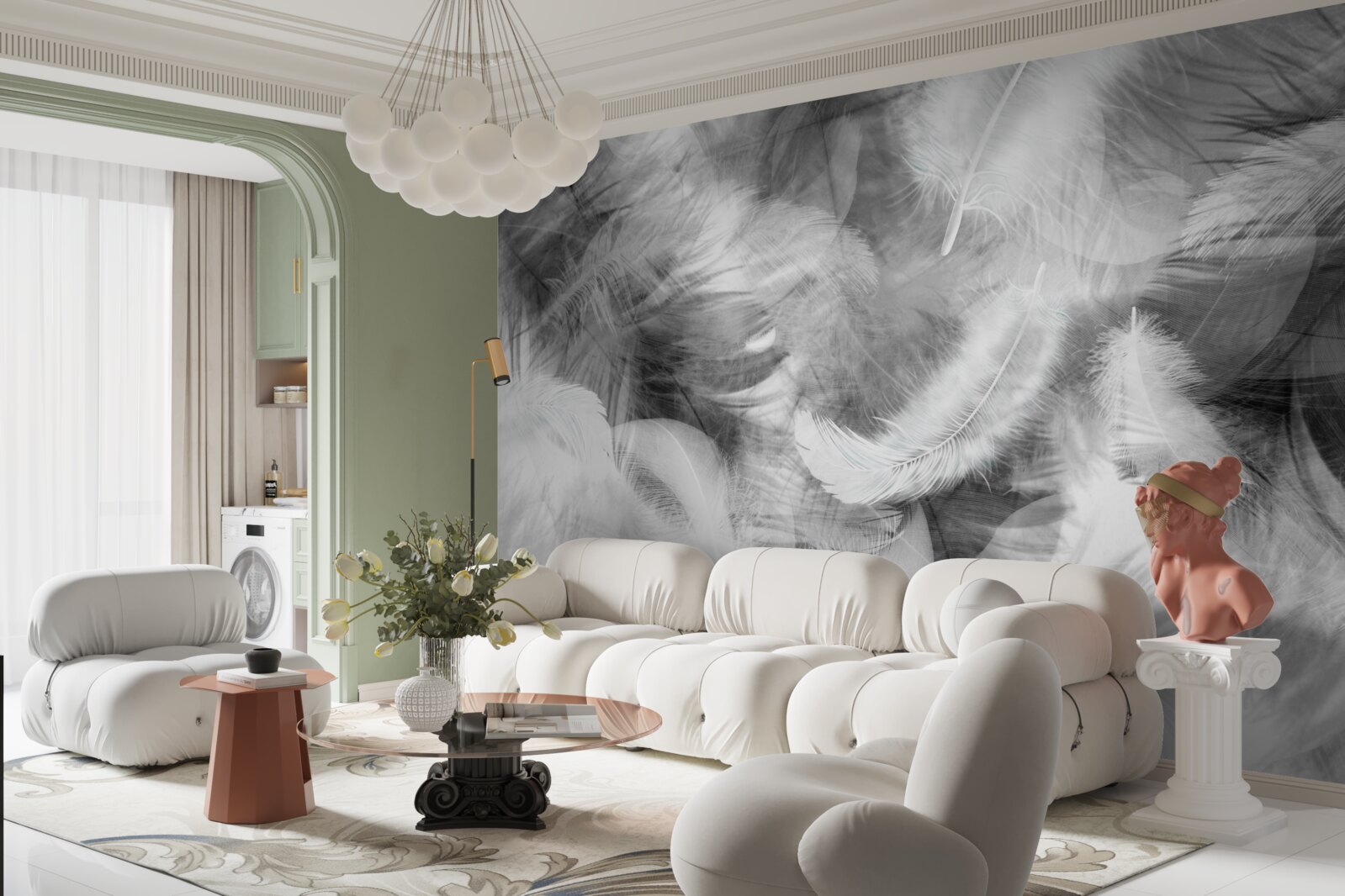 Фотошпалери чорне і біле пір'я ширяє в повітрі