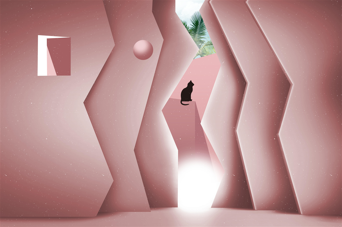 Фотошпалери тунель, виконаний в абстрактному стилі та пофарбований у відтінки рожевого