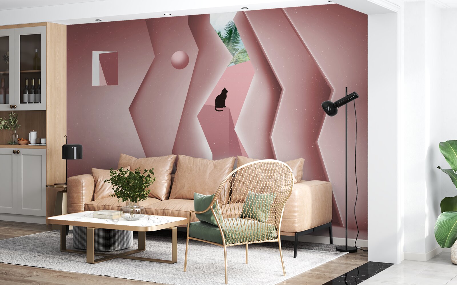 Фотошпалери тунель, виконаний в абстрактному стилі та пофарбований у відтінки рожевого